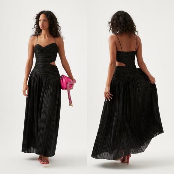 Aje Laurier Wave Maxi Dress Cutout Plisse Organza Black Gown Size 10 US NWT - Picture 2 of 12